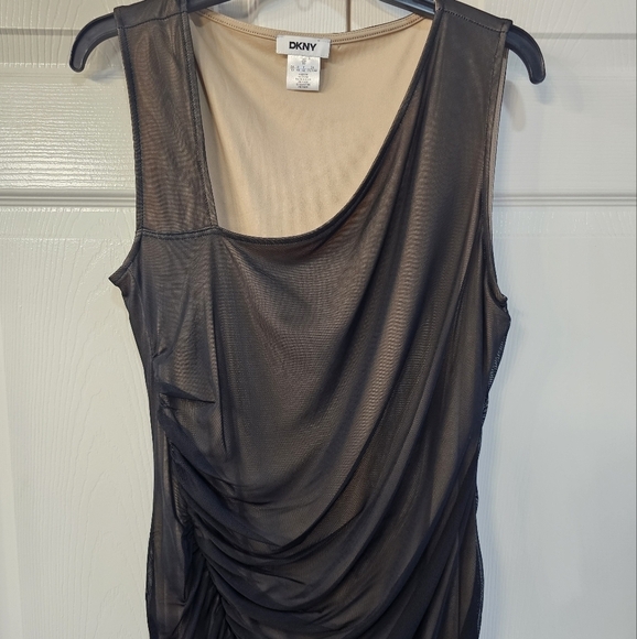 NWT DKNY Asymmetric Neck Sleaveless Shimmer Sheath Dress Size 10 Brown & Tan - Picture 5 of 12